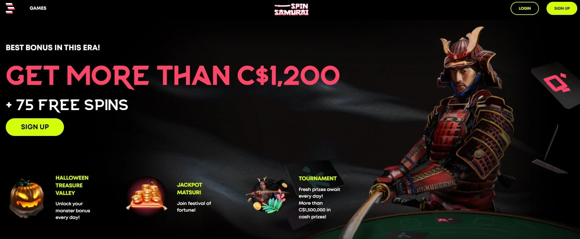 SpinSamurai casino main page